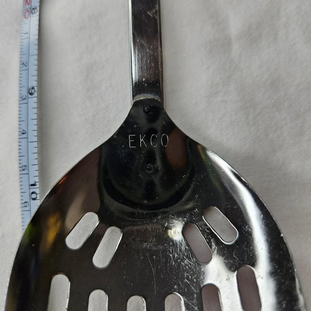 EKCO Slotted Spoon Stainless Steel Black Plastic Handle 12